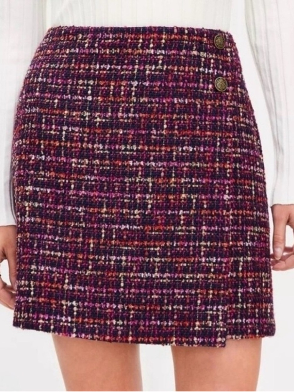 LOFT tweed faux wrap lined mini skirt NWT Size 6